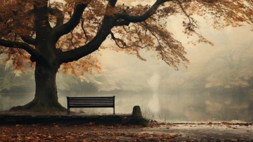 Atmospheric Woodland Imagery: Solitary Bench by the Water