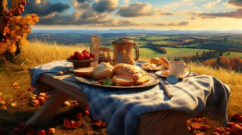 Autumn Picnic on Wooden Table with Breakfast - Rendered in Cinema4d