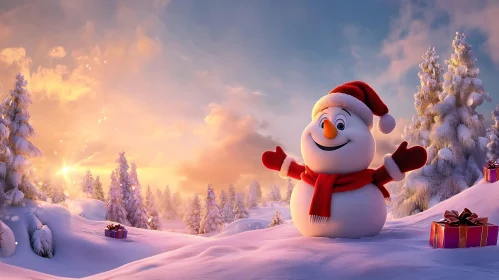 Festive Snowman at Sunset