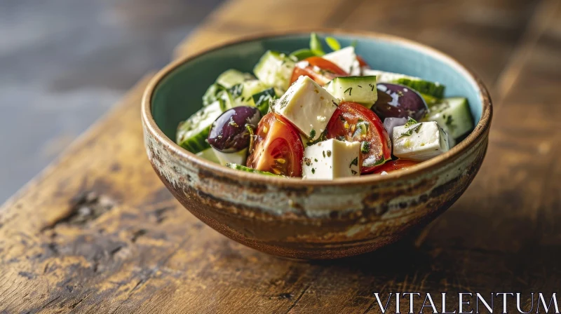 Delicious Greek Salad: Fresh Tomatoes, Cucumbers, and Feta Cheese AI Image