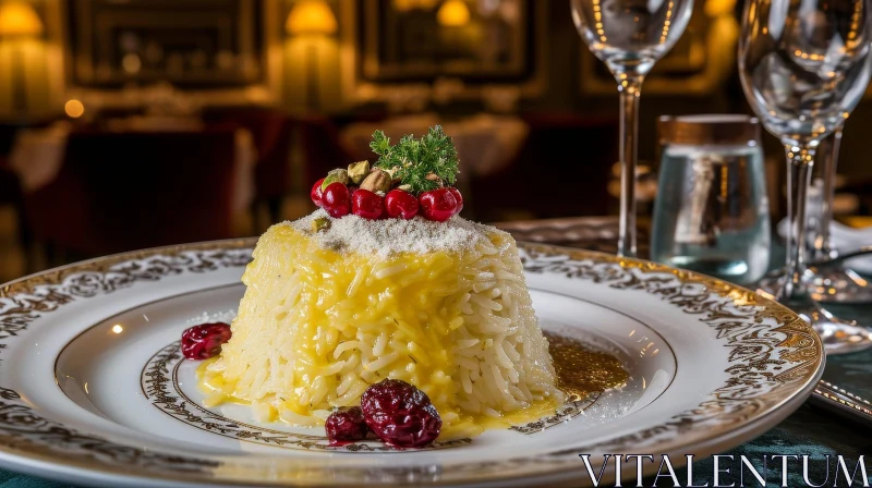 Delicious Yellow Rice with Berries and Parsley | Food Photography AI Image