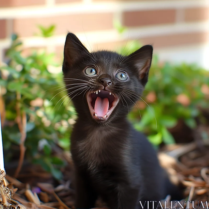 Adorable Black Kitten with Open Mouth AI Image