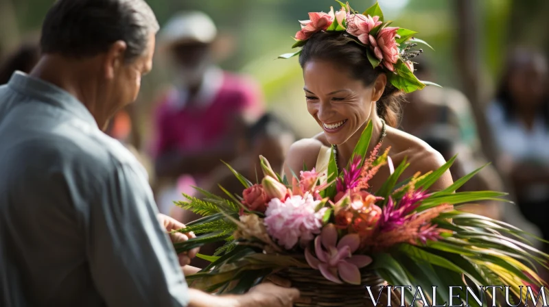 Joyous Wedding Ceremony Captured in Tongan Art Inspired Imagery AI Image