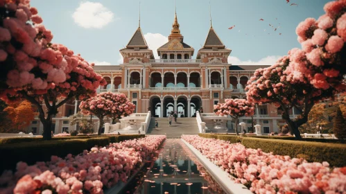 Majestic Palace Landscape with Flower Surroundings