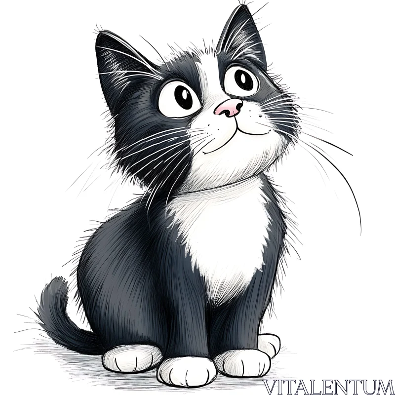 Charming Kitten Drawing with Expressive Eyes AI Image