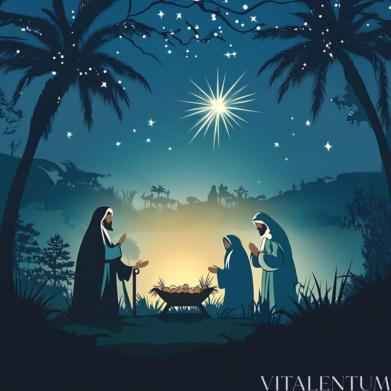 Holy Family Gathering under Bright Star AI Image