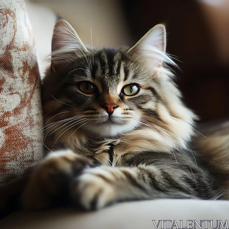 Long-Furred Cat Lounging Comfortably AI Image