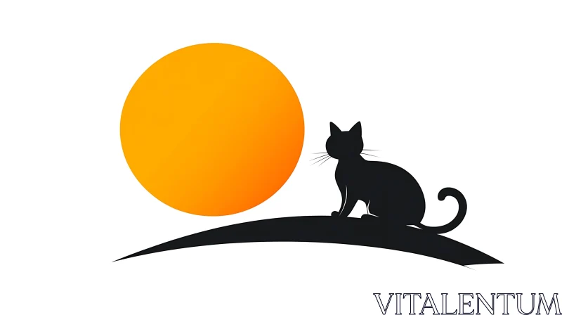 Silhouette of Cat at Sunset AI Image