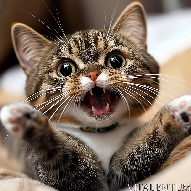 Cute Kitten Yawning Close-Up AI Image