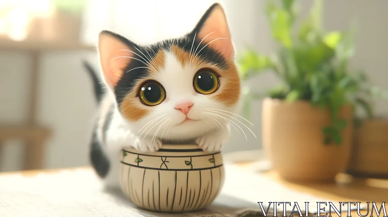 Cute Calico Kitten in a Cozy Home Setting AI Image