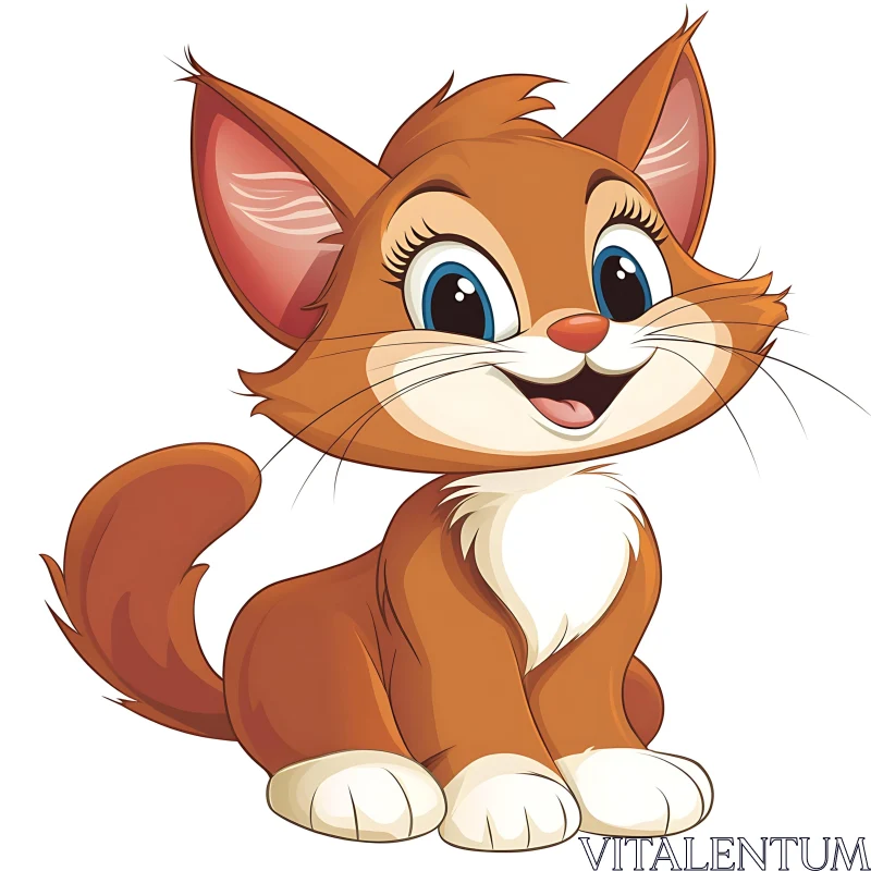 Cute Animated Cat with Big Blue Eyes AI Image