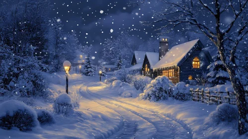 Tranquil Snowy Winter Night Landscape