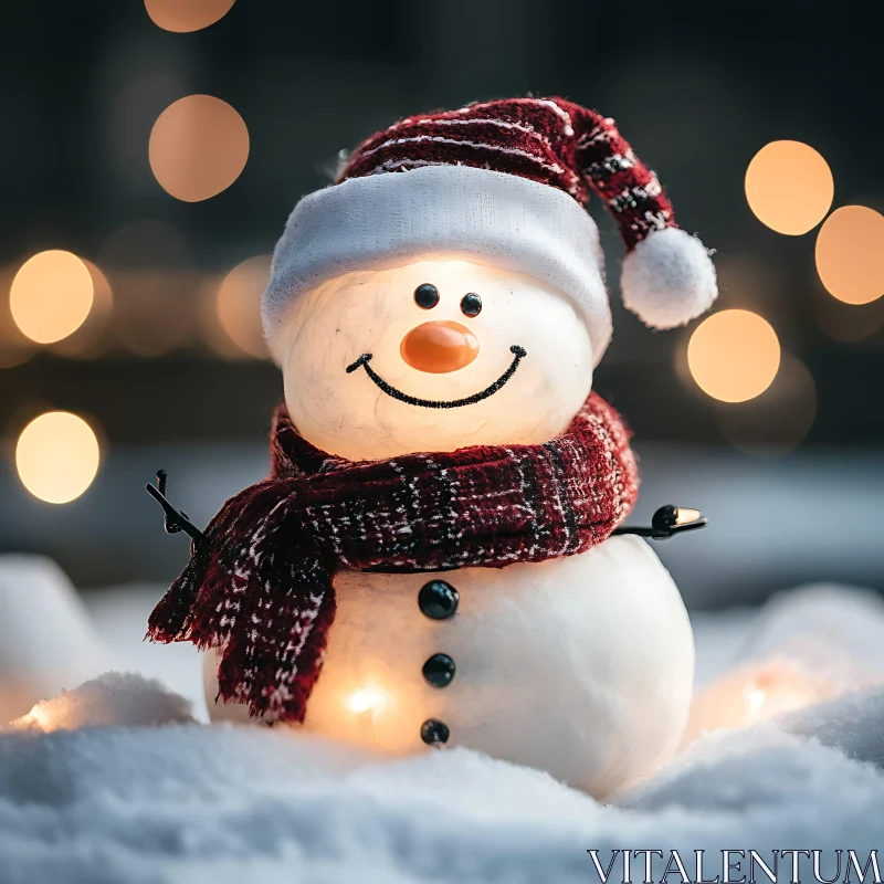 Smiling Snowman in Santa Hat and Scarf AI Image