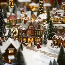 Miniature Snow-Covered Christmas Village