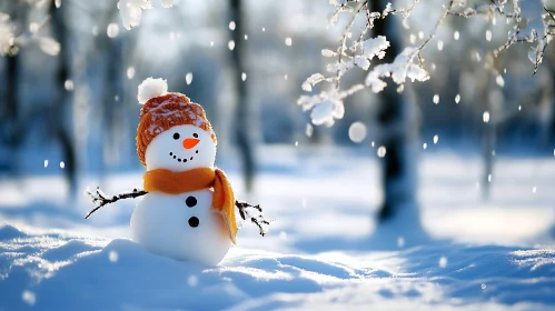 Snowman in a Snowy Landscape