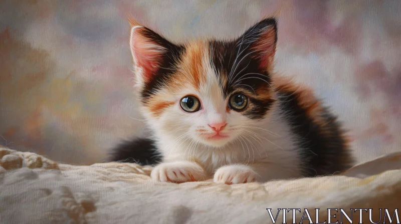 Charming Calico Kitten with Expressive Eyes AI Image