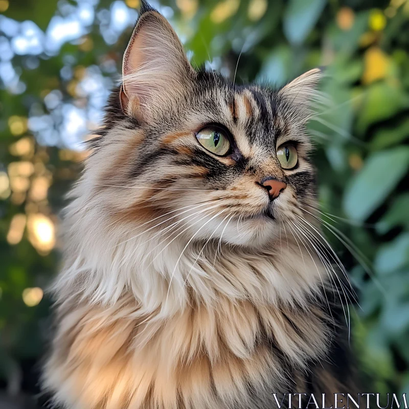 Fluffy Cat with Striking Green Eyes in Nature AI Image