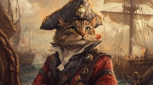 Nautical Pirate Cat Portrait