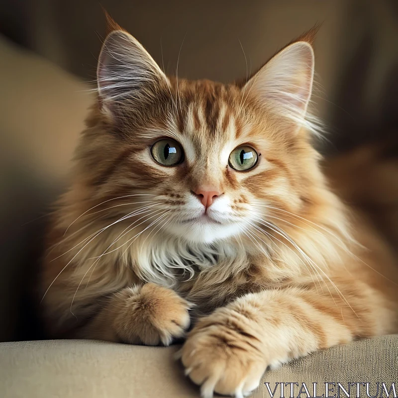 Beautiful Fluffy Ginger Cat Staring at Camera AI Image