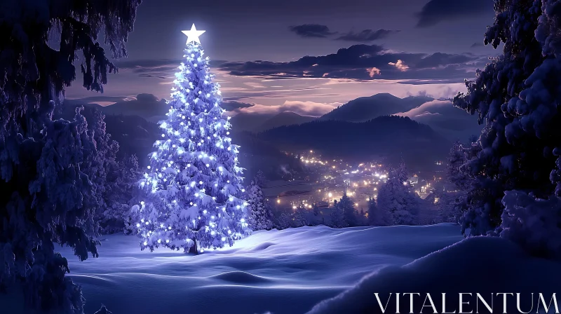 AI ART Radiant Christmas Tree Amidst Snow-Covered Scene