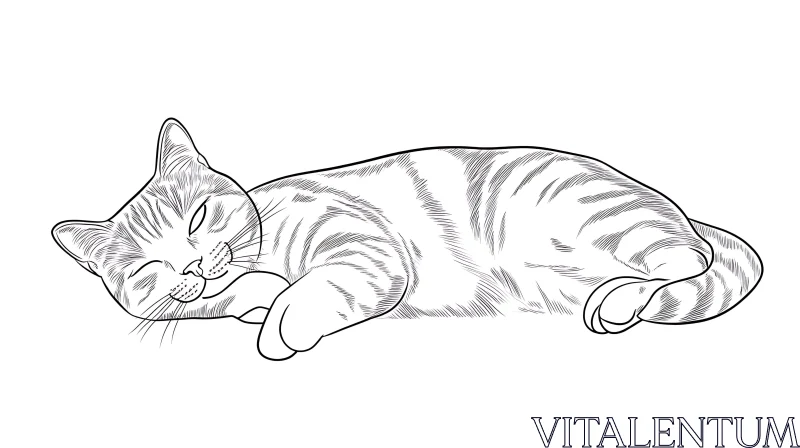 Peaceful Sleeping Cat Drawing AI Image