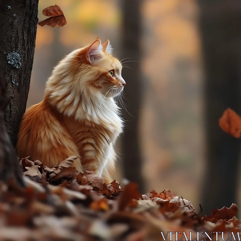 Tranquil Feline in Fall Setting AI Image