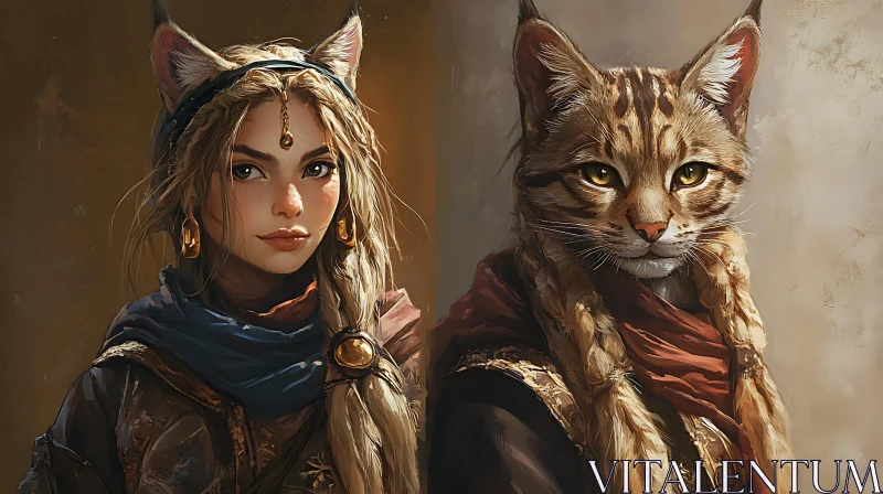 Mesmerizing Cat-Human Hybrid Digital Painting AI Image