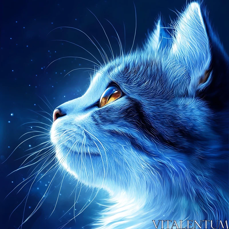 Illuminated Feline Profile in Blue Hue AI Image