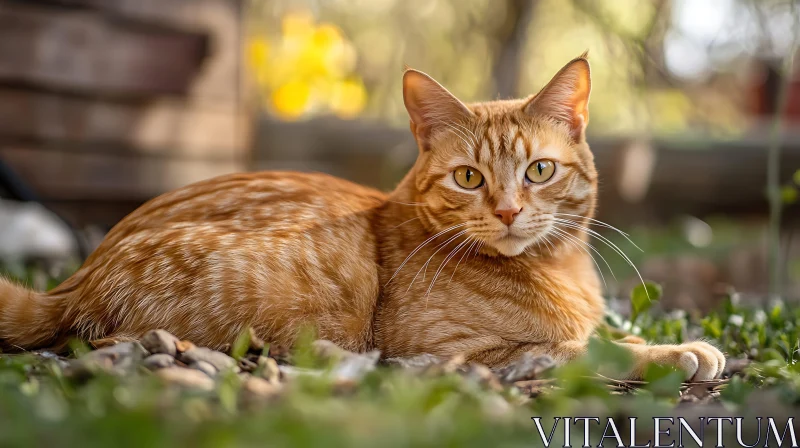 Ginger Cat in a Natural Garden Setting AI Image