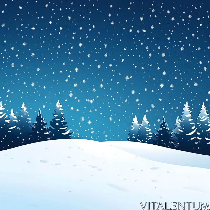 Peaceful Snowy Forest Night AI Image