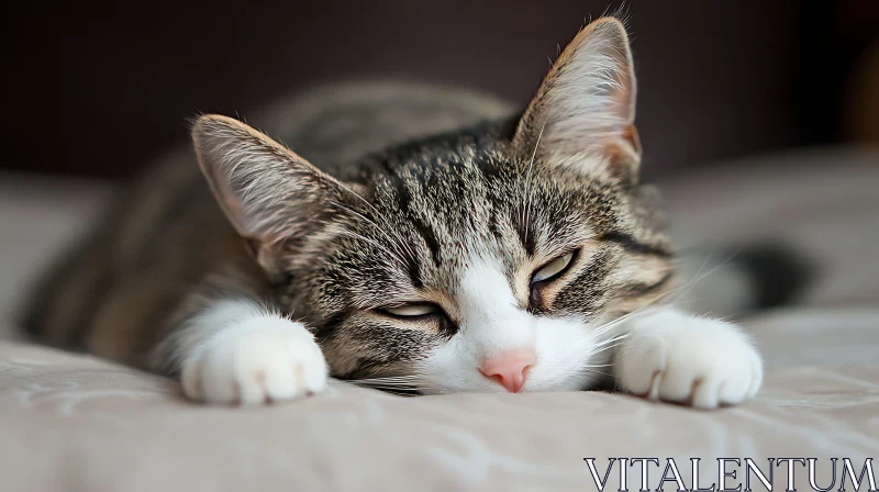 Sleepy Tabby Cat Lying Down AI Image