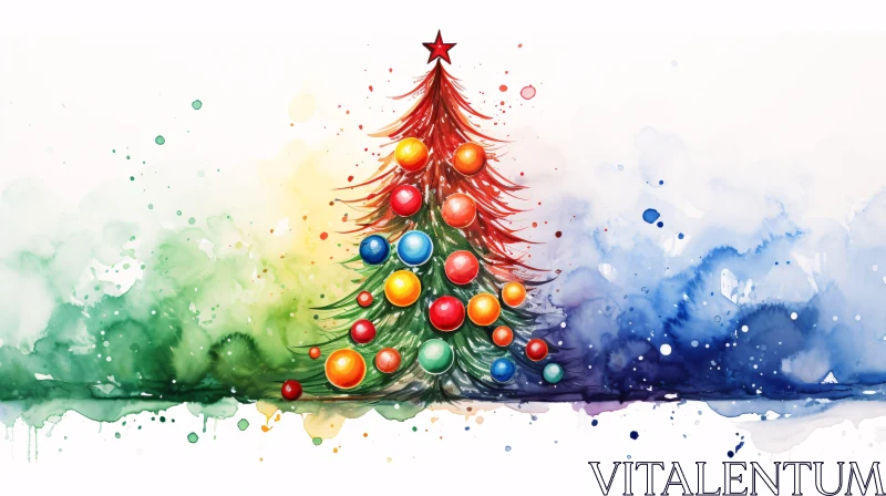 Vibrantly Painted Holiday Tree in Watercolor AI Image