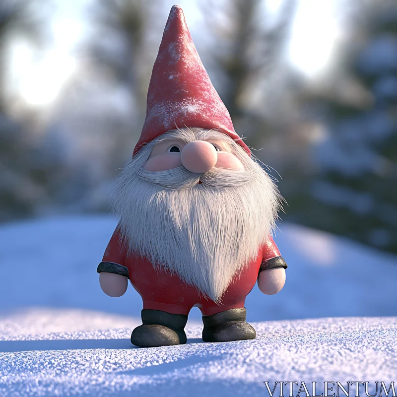 Whimsical Gnome in Snowy Setting AI Image