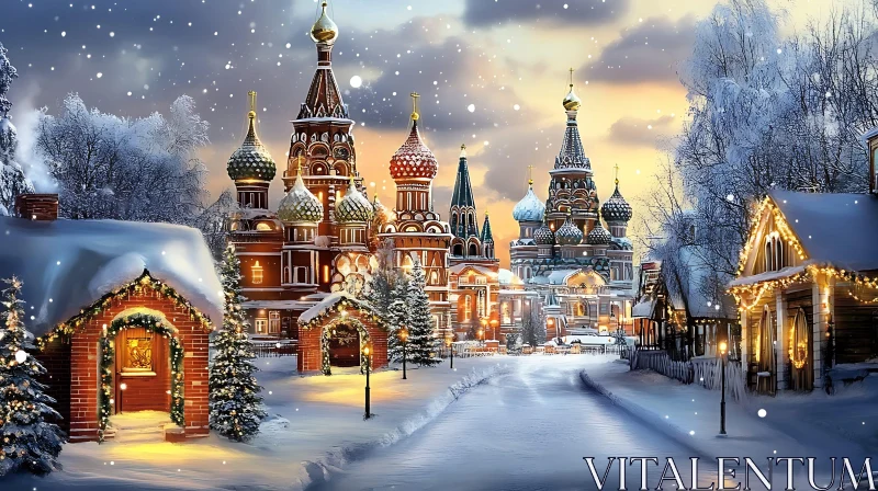 AI ART Magical Snow-Covered Village with Russian Architecture