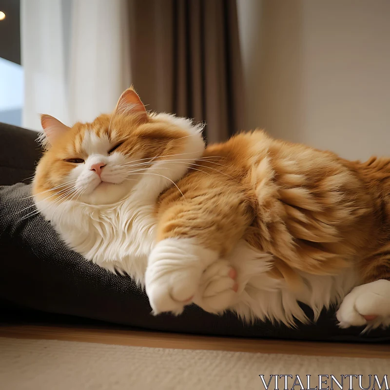 Serene Cat Resting on Comfortable Cushion AI Image