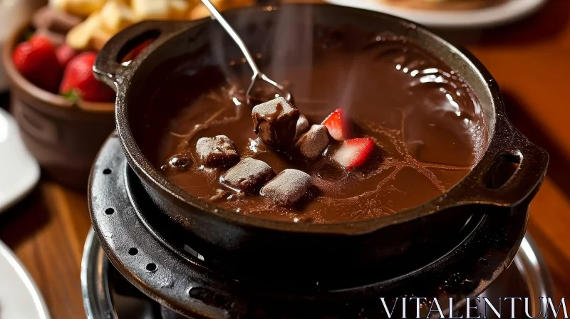 AI ART Delicious Cast Iron Fondue with Chocolate and Strawberries