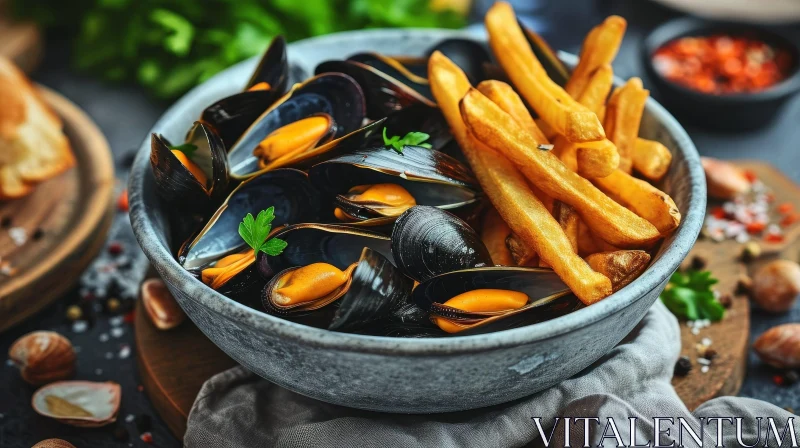 AI ART Delicious Moules-Frites: A Belgian Culinary Delight