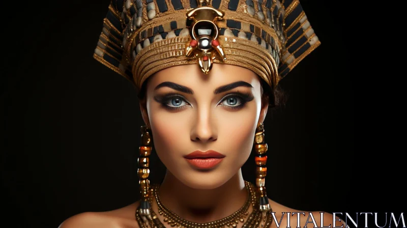 Dramatic Portrait of a Young Woman with Headdress and Jewelry AI Image