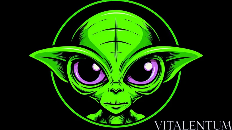 AI ART Green Alien Head Vector Illustration