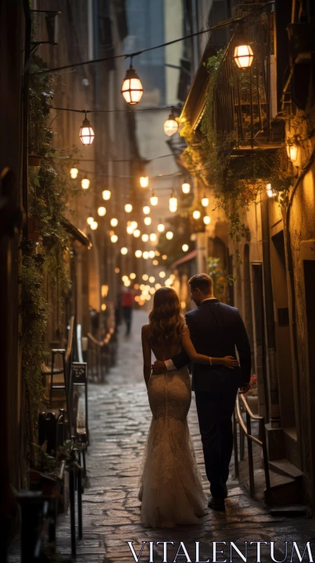 Romantic Wedding Night: A Stroll Down an Italian Alleyway AI Image