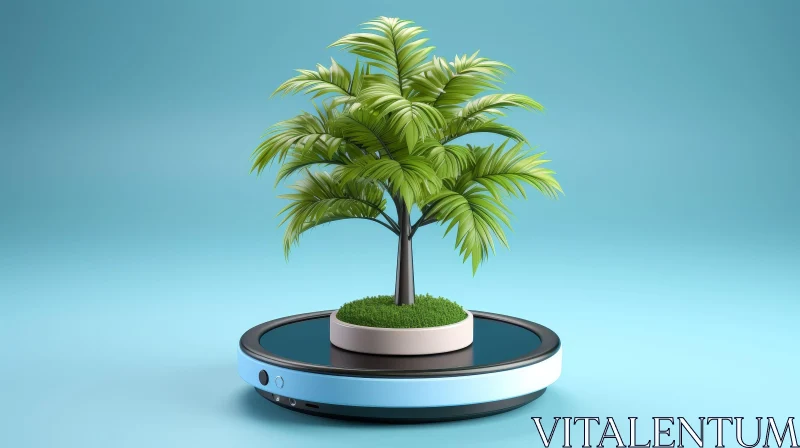 AI ART Unique 3D Rendering of Palm Tree on Platform