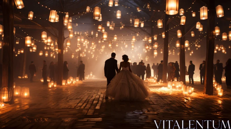 Wedding Image: Bride and Groom in Lantern-Filled Tunnel AI Image