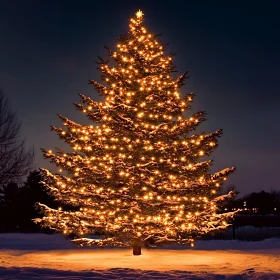 Illuminated Christmas Tree in Winter Night