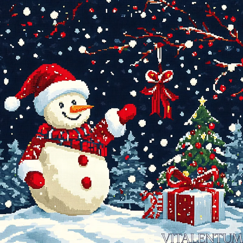 Festive Holiday Snowman with Christmas Tree and Gifts