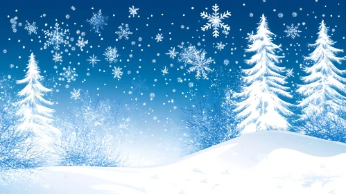 Serene Snowy Landscape with Falling Snowflakes