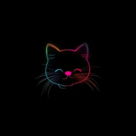 Colorful Neon Cat Face on Black Canvas