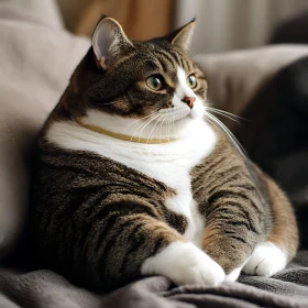 Comfortable Tabby Cat on a Cozy Blanket