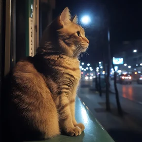 Nocturnal Cat Watching City Lights