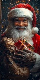 Santa Claus with Gifts Amidst Snowfall