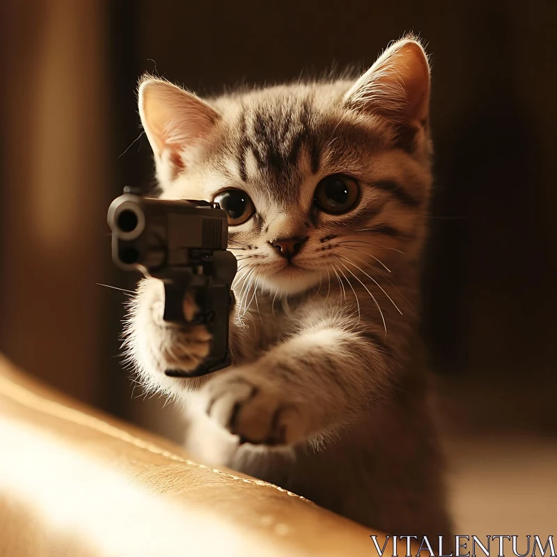 AI ART Adorable Kitten with a Toy Gun